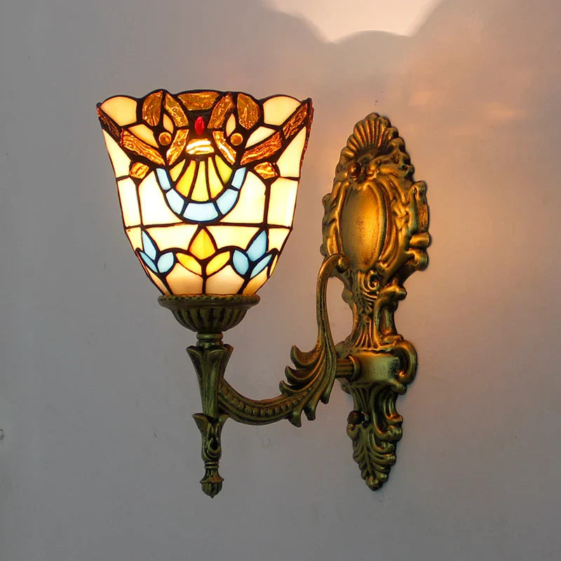 Applique da parete in bronzo antico a forma di libellula, stile Tiffany.