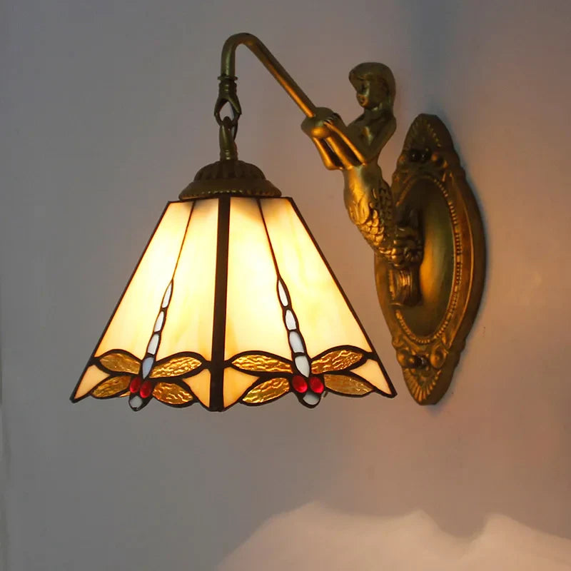 Applique da parete Tiffany con libellule e sirena in bronzo
