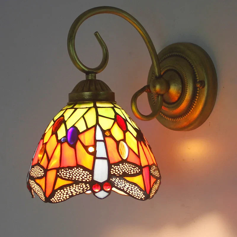 Applique da parete in stile Tiffany con vetri colorati blu e viola