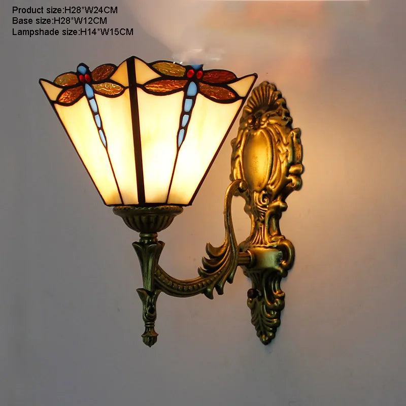 Applique da parete in bronzo antico a forma di libellula, stile Tiffany.