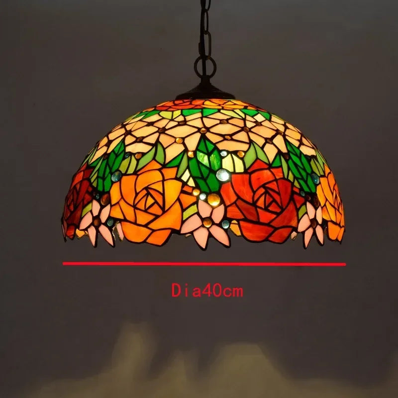 Lampada a sospensione a forma di rosa in vetro colorato stile Tiffany, Ø40cm