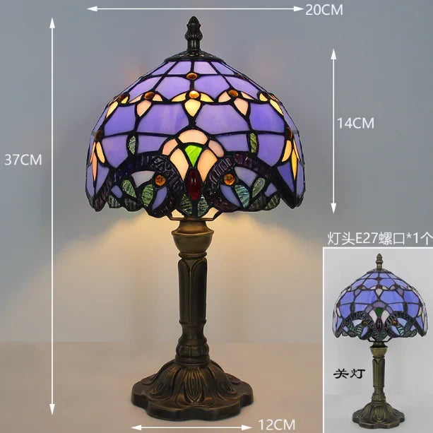 Lampada da tavolo Art Nouveau in vetro colorato viola con motivo floreale