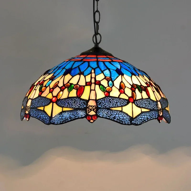 Lampada a sospensione floreale in stile Tiffany multicolore
