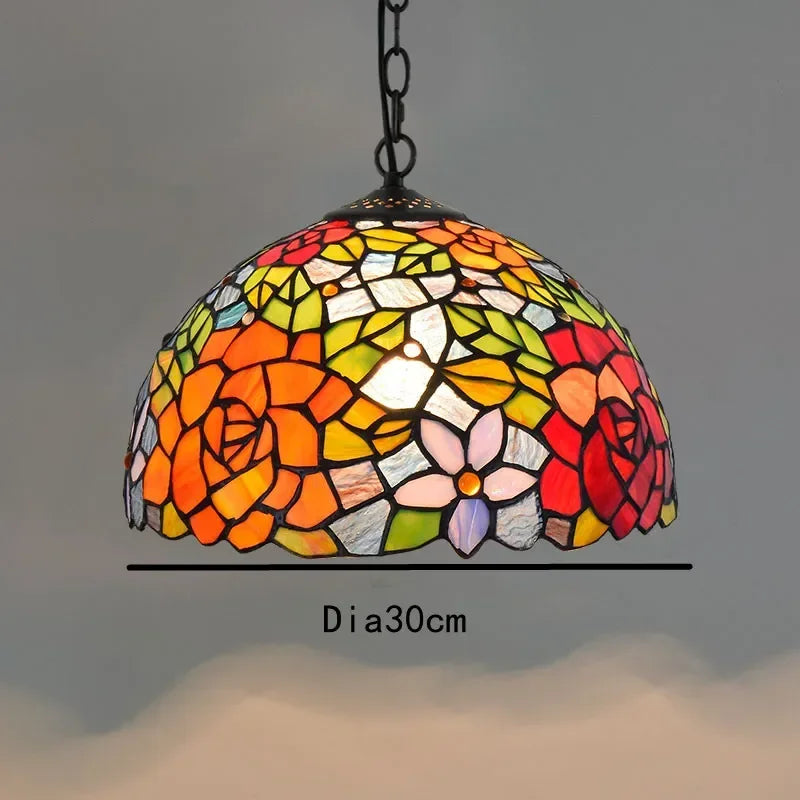 Lampada a sospensione floreale in stile Tiffany multicolore