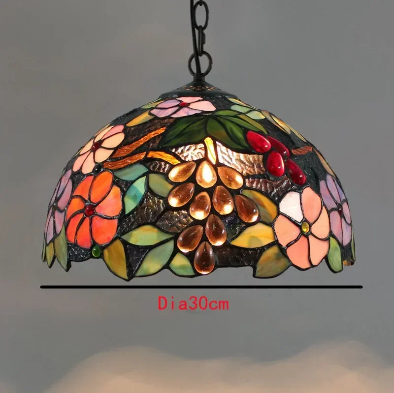 Decorazione da appendere in vetro colorato, multicolore, con motivo floreale e a grappolo d'uva.