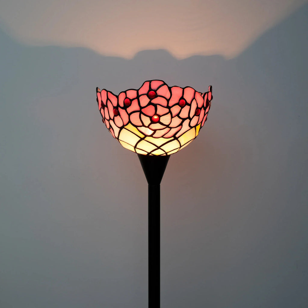 Lampada da terra a forma di libellula in vetro colorato in stile Tiffany