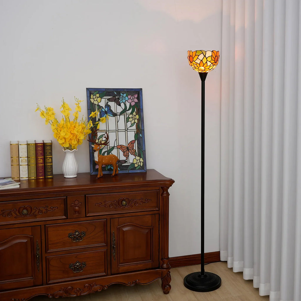 Lampada da terra in stile Tiffany con paralume a forma di girasole