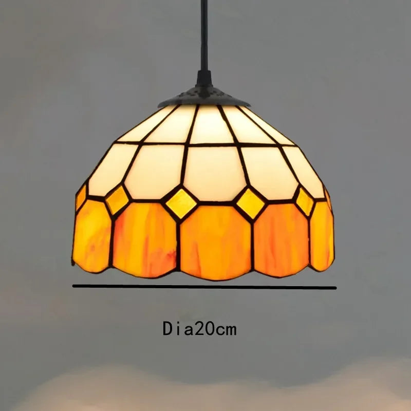 Lampada a sospensione in vetro colorato stile Tiffany, color crema e arancione, Ø20 cm